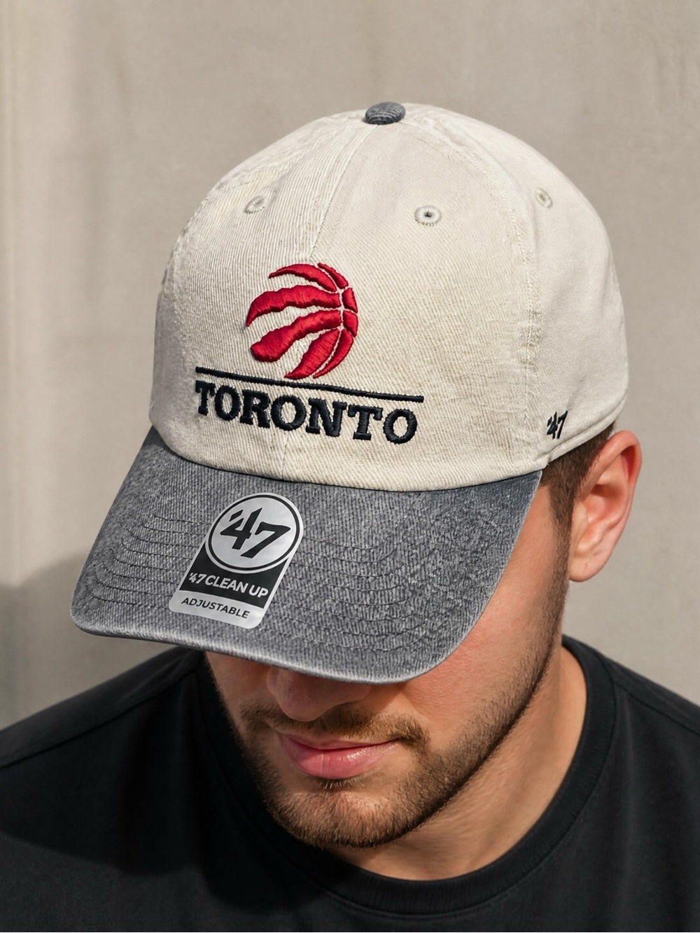 '47 Toronto Raptors Two-Tone Clean Up Hat - Cream & Gray with Red Logo
